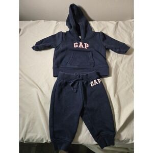Baby Gap Navy Blue Pink Logo Hoodie and Sweatpants Tracksuit Set 3-6 Months